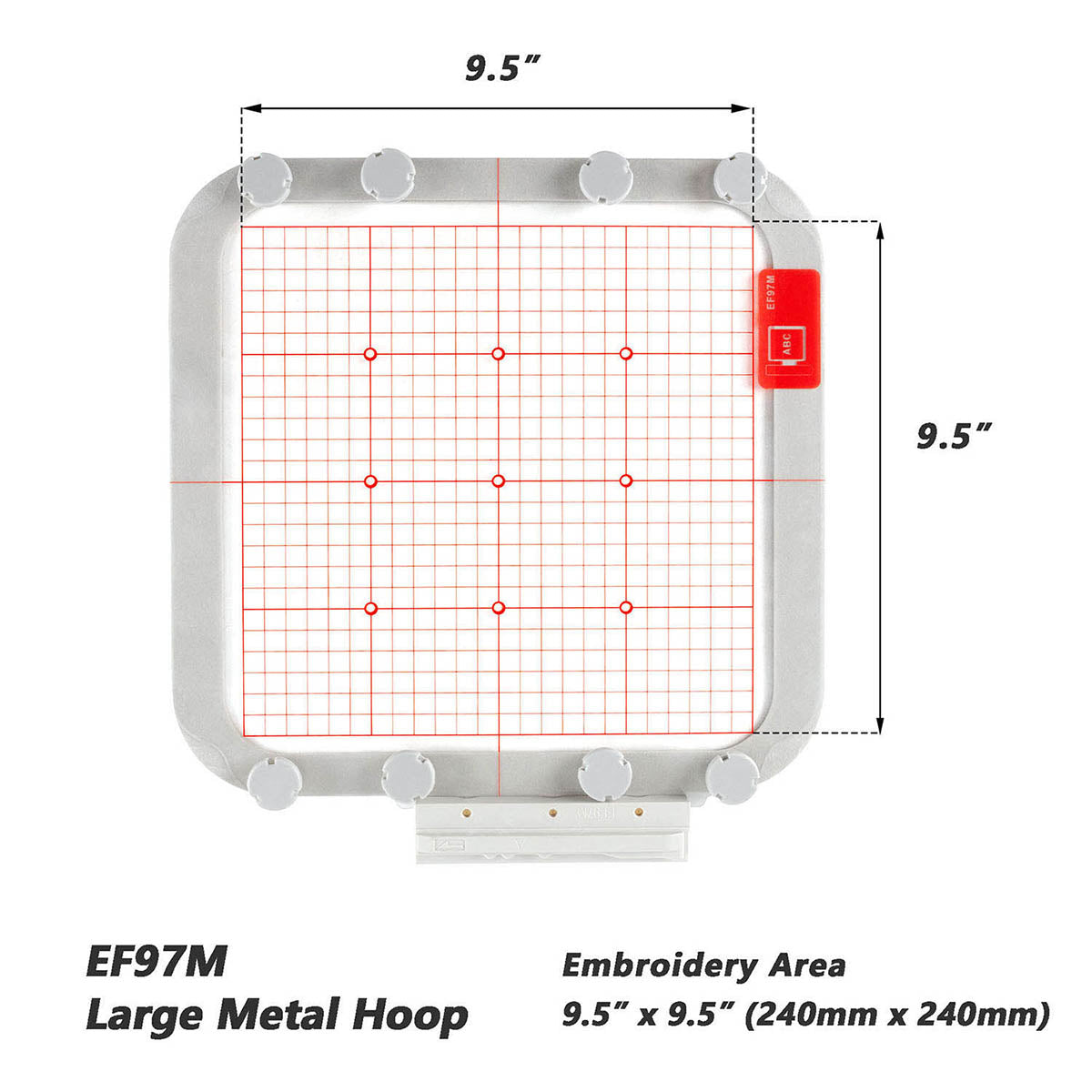 Magnetic Hoop for Baby Lock Altair, Destiny, Solaris, Meridian, etc. Metal Magnet Embroidery Machine Sash Frame (9.5x9.5"-EF97M)