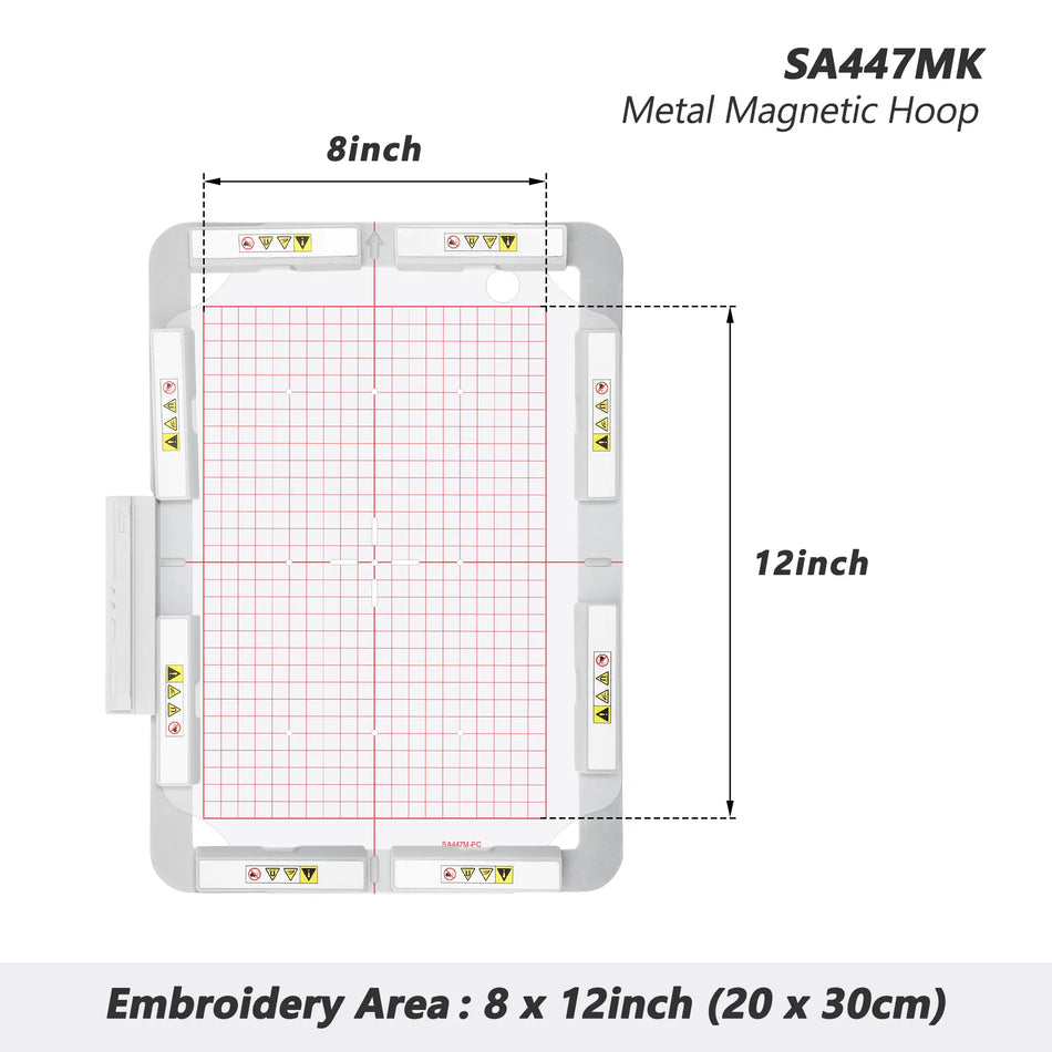 Magnetic Hoop (Long-bar Magnets) for Brother Innovis Quattro 6000D 6700D 6750D BP2100 VE2200 Dream Maker VM6200D and Babylock Solaris Destiny Ellisimo, Metal Magnet Embroidery Machine Sash Frame (8x12"-SA447MK)