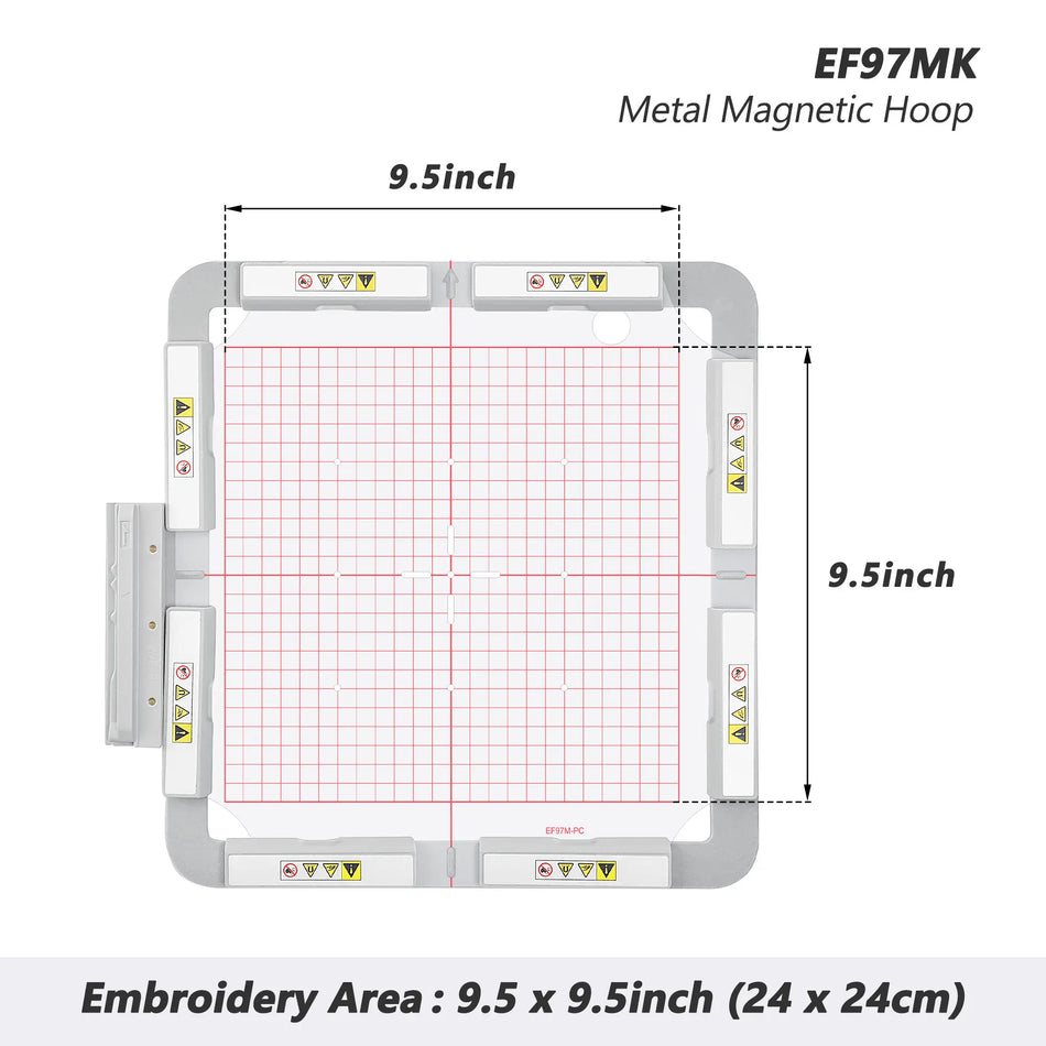 Magnetic Hoop (Long-bar Magnets) for Brother Innov-ís NV, NQ, VE, VM, etc. Metal Magnet Embroidery Machine Sash Frame (9.5x9.5"-EF97MK)