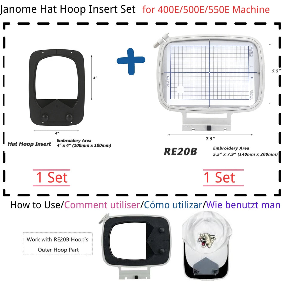 MaggieFrame Embroidery Hat Hoop Cap Frame for Janome Memory Craft MC500E MC350E MC9500 Janome 550E 350E embrodiery machine