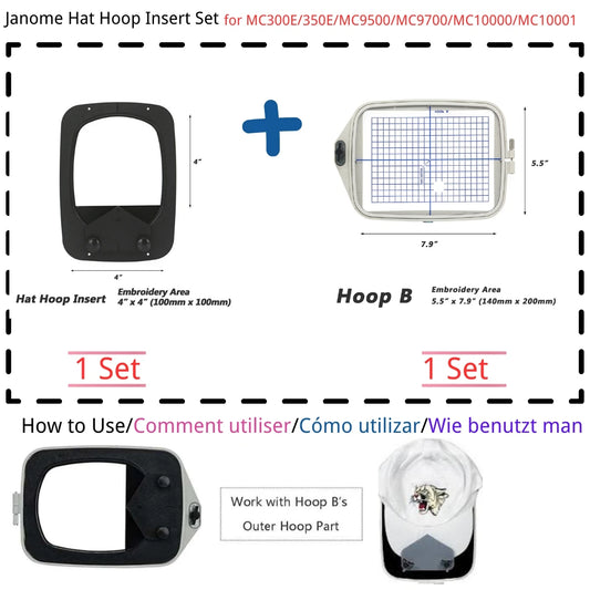MaggieFrame Embroidery Hat Hoop Cap Frame for Janome Memory Craft MC500E MC350E MC9500 Janome 550E 350E embrodiery machine