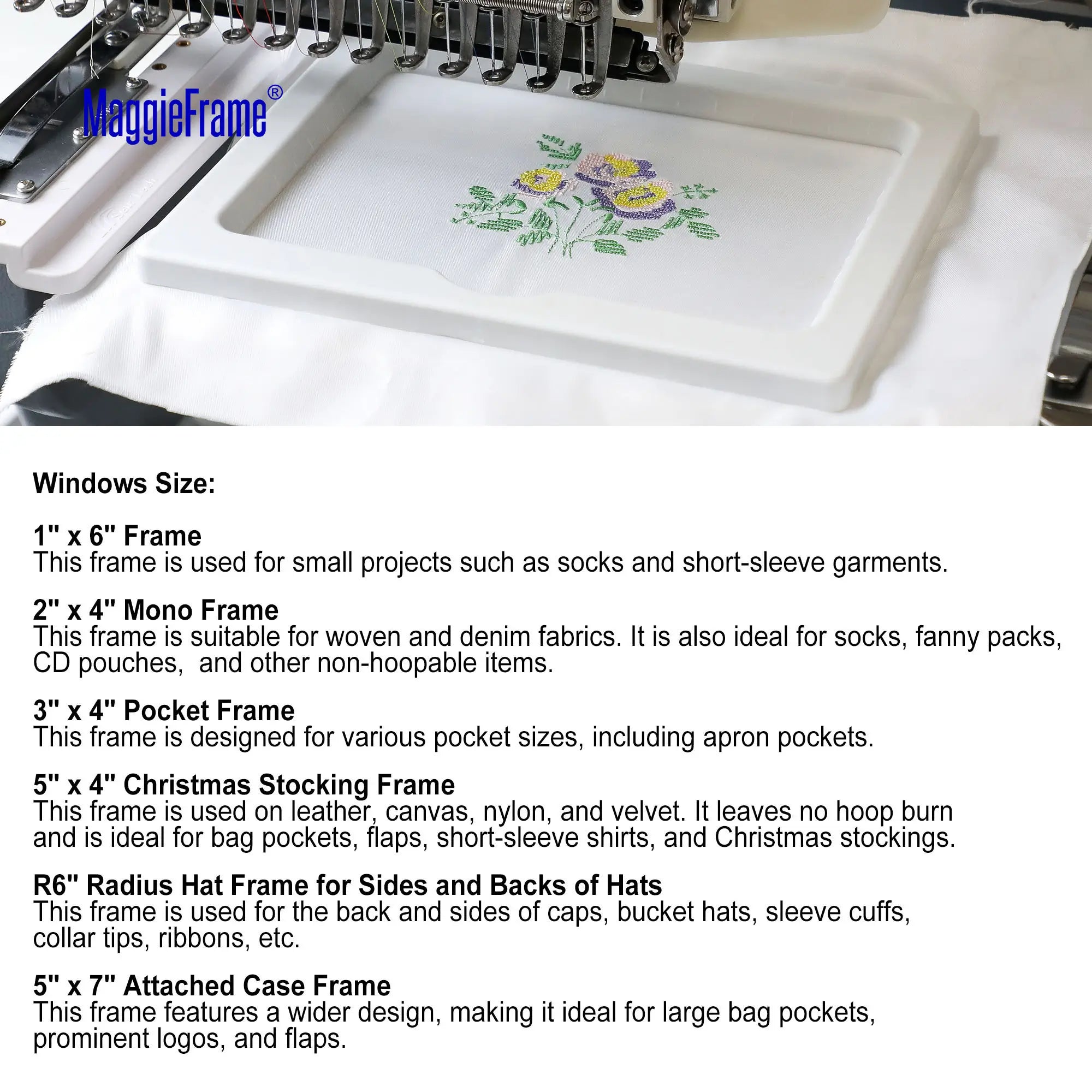 MaggieFrame 6in1 Magnetic Hoops for Ricoma EM1010 Embroidery Machines