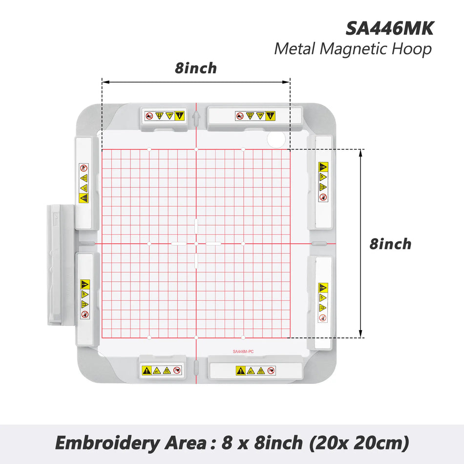 Magnetic Hoop (Long-bar Magnets) for Brother Quattro 6000D 6700D Innovis NV6700D 6750D VQ2400 XE1 XJ1, Metal Magnet Embroidery Machine Sash Frame (8x8"-SA446MK)