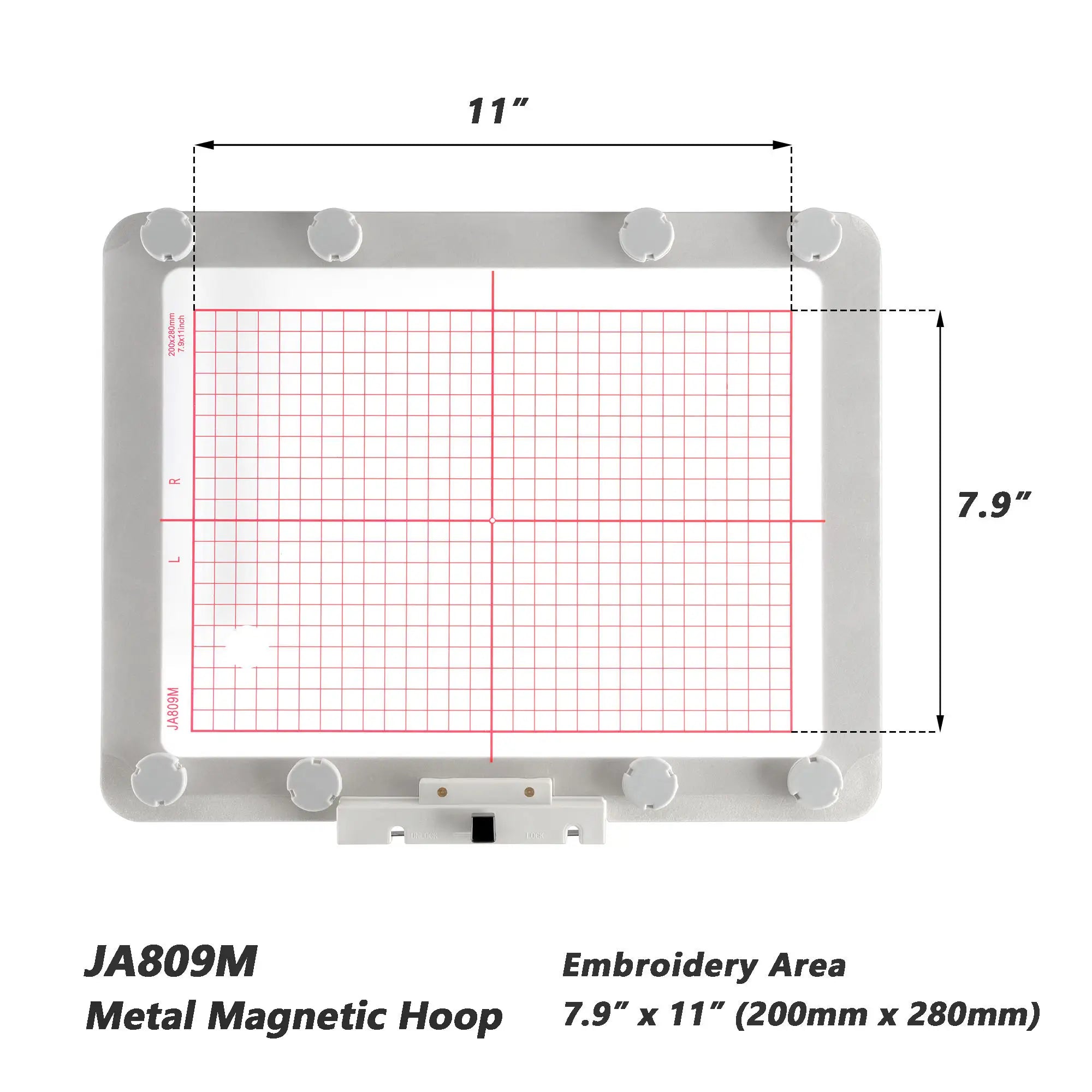 MaggieFrame Embrodiery Metal Magnetic Hoop JA809M For Janome Memory Elna Expressive 830
